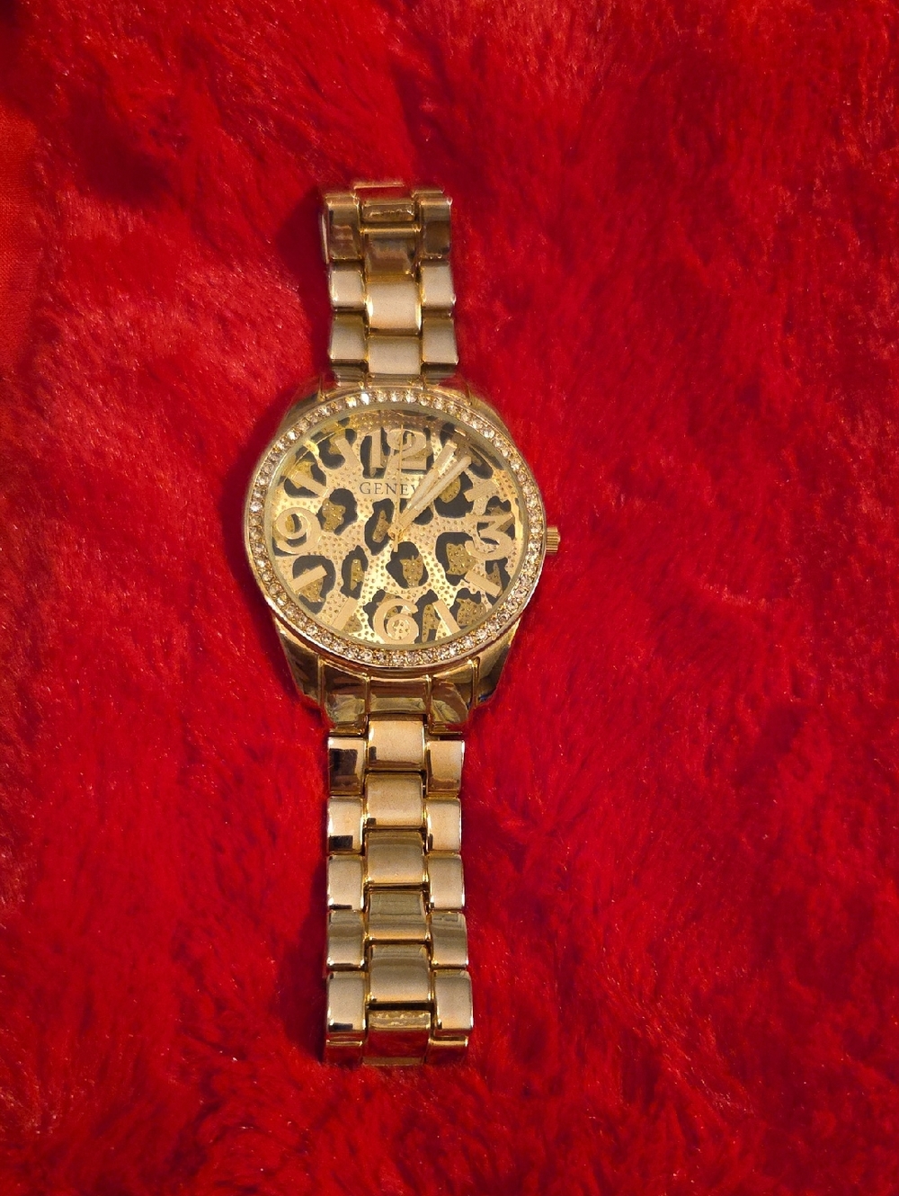 Geneva Gold Bracelet Watch with Leopard-Print Dial